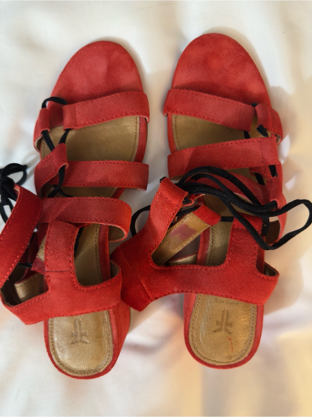 Frye Red Suede Chrissy Side Ghillie Sandals | Size 6.5